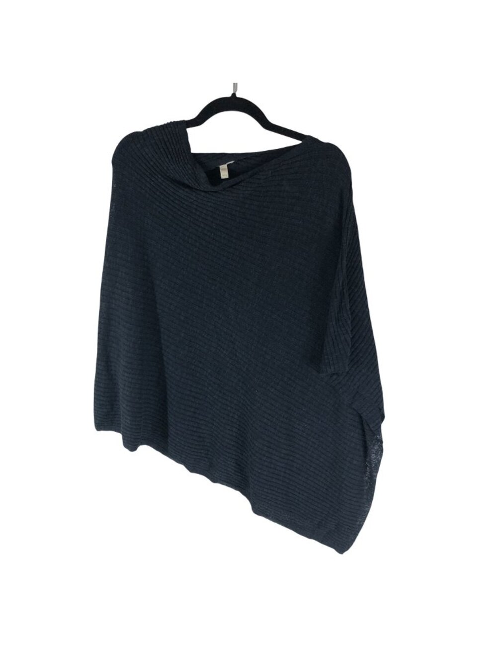 Eileen Fisher Black Ribbed Knit Asymmetrical Poncho Sweater OS